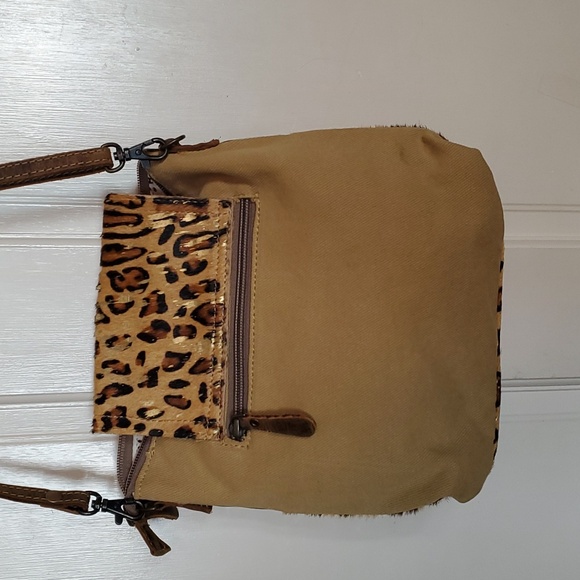 Myra leather handbag.animal print.brown and gold shimmer. - Picture 5 of 7